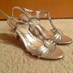 Silver Jeweled Formal Kitten Heels